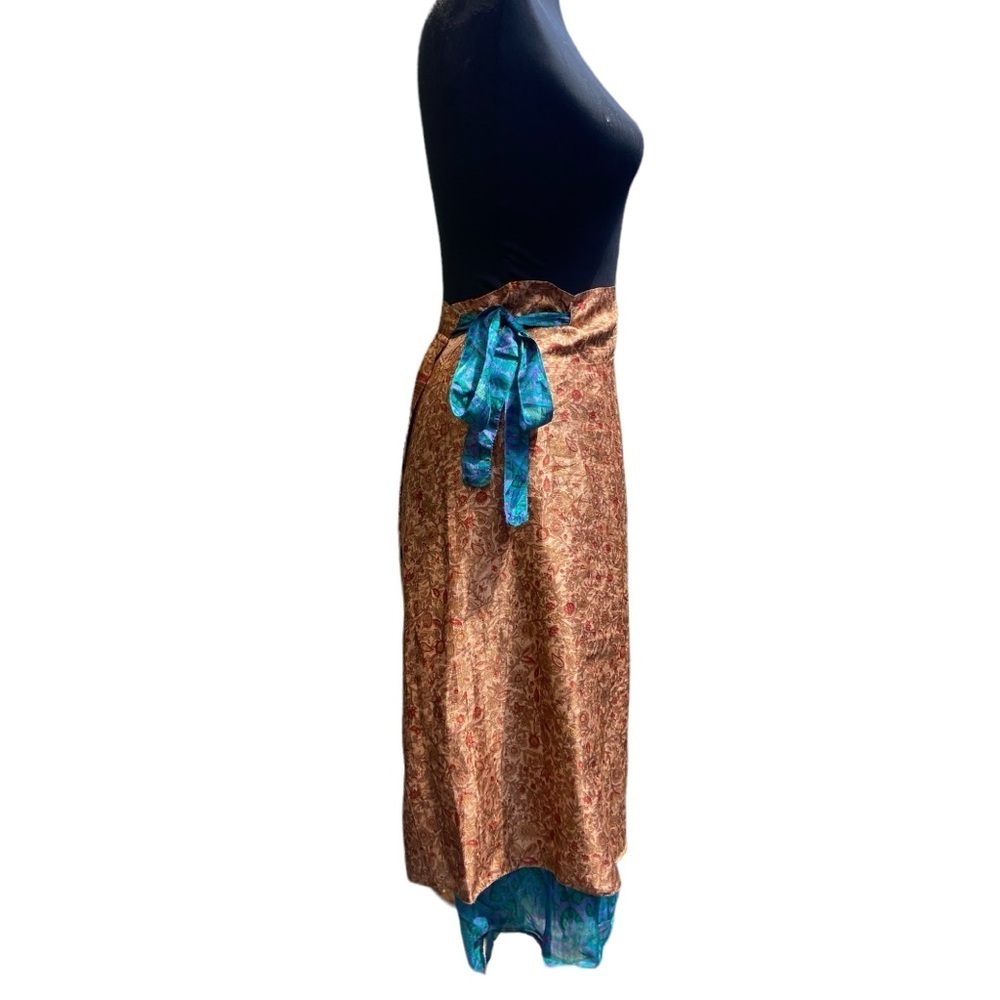 Reversible Silk Wrap Skirt by Western Fashion Bohemian Bluish/Red - Picture 11 of 16